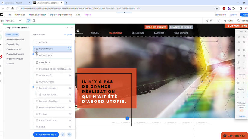 Gestion du menu